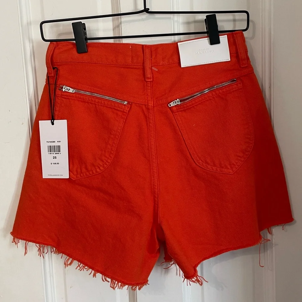 7 For All Mankind Koi Orange Red High Rise Cutoff Denim Shorts Size 25 NWT